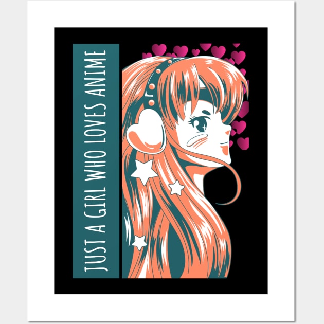 Anime Girl Who Loves Anime with Hearts Wall Art by TrendingNowTshirts